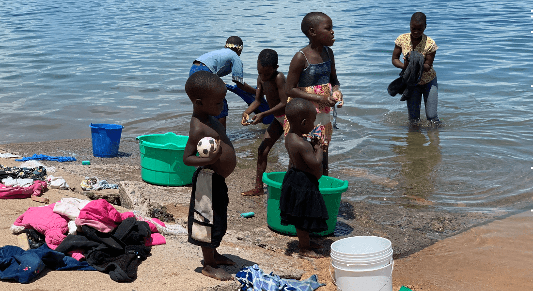Children playing in Lake Malawi