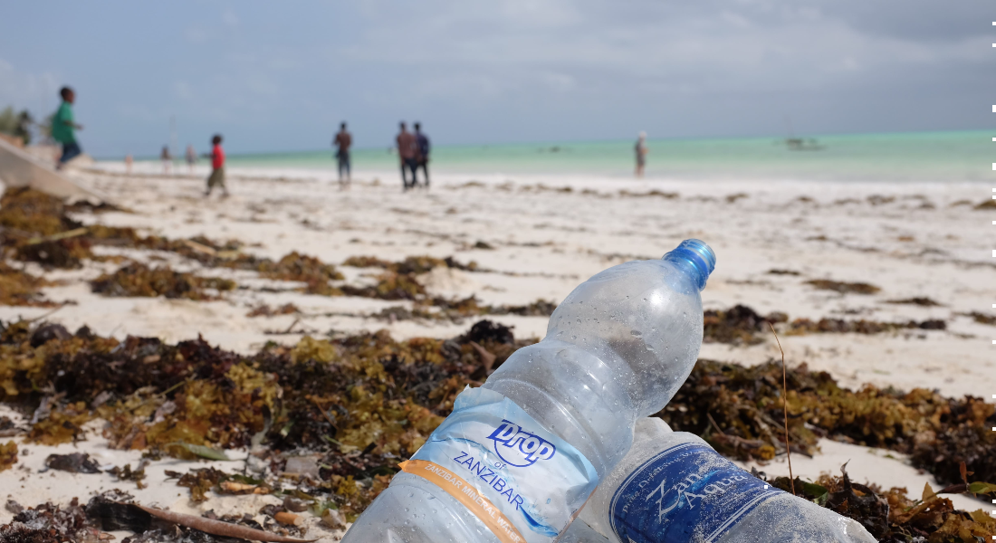 Plastic bottles on the beach in Zanzibar